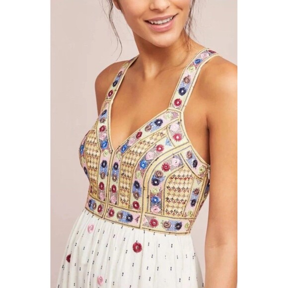 Anthropologie Payal Pratap Nora Midi Embroidered Artisan Festival Boho Dress 8 - Picture 2 of 15